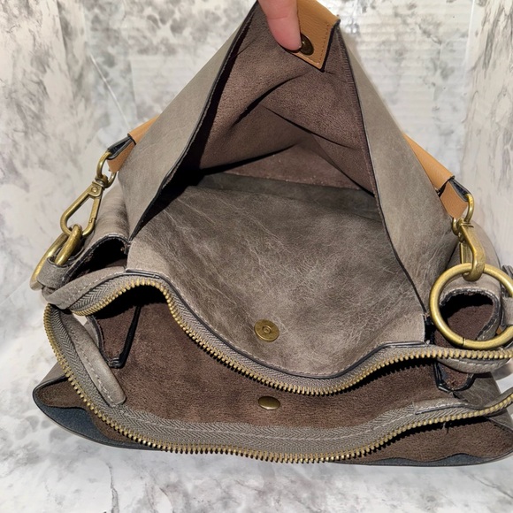 Nicole Miller gray/tan leather hobo bag - Picture 4 of 5